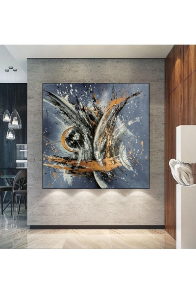 LUNA 150x150 cm NOWOCZESNY OBRAZ NAMALOWANY NA PŁÓTNIE